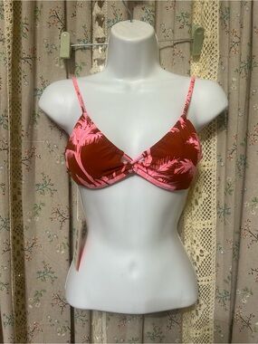 NWT Maaji Reversible Bikini Top Small Tropical Palm Print Striped Swim